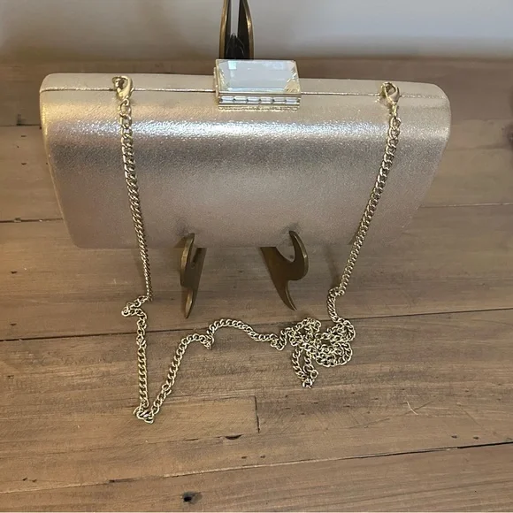 Nordstrom Shimmering Gold Clutch w/ removable chain strap - Picture 4 of 6